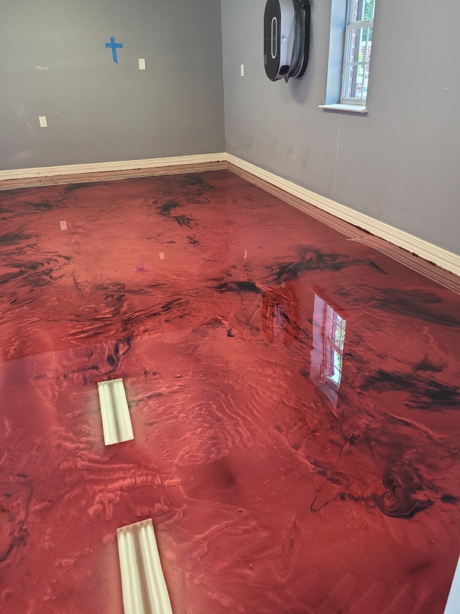 Red Metallic Epoxy Flooring In Dallas Texas